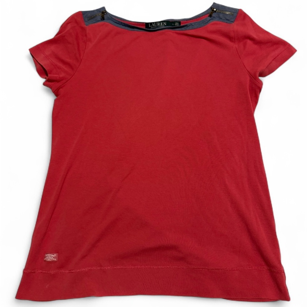 Ralph Lauren Scarlet and Navy Blouse